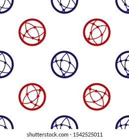 Blue and red Global technology or social network icon isolated seamless pattern on white background.  Vector Illustration