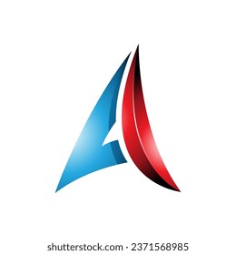 Blue and Red Glossy Embossed Paper Plane Shaped Letter A Icon on a White Background