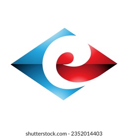 Blue and Red Glossy Horizontal Diamond Shaped Letter E Icon on a White Background