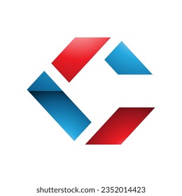 Blue and Red Glossy Square Letter C Icon Made of Rectangles on a White Background