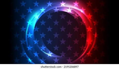 Blue red glowing USA flag colors abstract background. Vector design