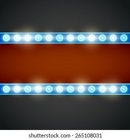 Blue red gold colored vector retro looks frame template. Lamps lighted vector illustration