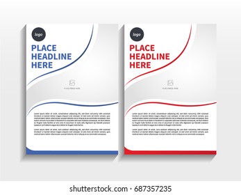 Blue Red Gradient Abstract Curve Theme Layout with Image in Business Brochure Design Template Vector.  