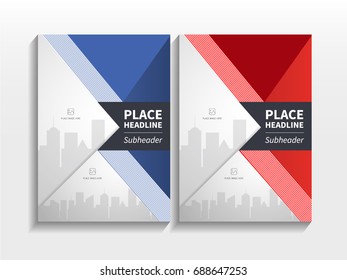 Blue Red Gradient Abstract Triangle Layout with Image in Business Brochure Design Template Vector.  It can adjust to Book, Cover, Annual Report, Magazine, Poster, Presentation, Portfolio