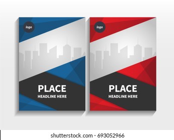 Blue Red Gradient Abstract Triangle Modern Layout with Image in Business Brochure Design Template Vector.  It can adjust to Book, Cover, Report, Magazine, Poster, Corporate Presentation, Portfolio