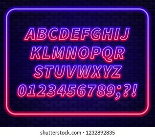 Blue red gradient neon alphabet on a dark background . Bright font for decoration.Capital letter.