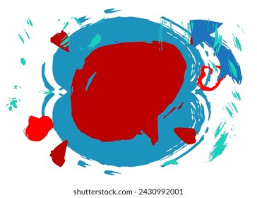 Blue and red graffiti speech bubble. Abstract modern Messaging sign street art decoration, Discussion icon performed in urban painting style.