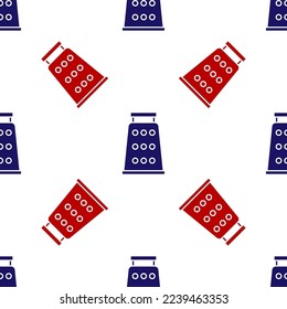 Blue and red Grater icon isolated seamless pattern on white background. Kitchen symbol. Cooking utensil. Cutlery sign.  Vector Illustration