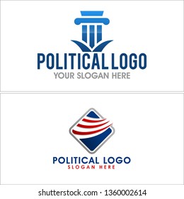 Blue red gray rostrum square swash combination mark logo design vector suitable for political organization educating government congressional offices