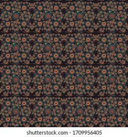 Blue, red and green abstract floral ornament, vector seamless pattern of abstract decorative elements.