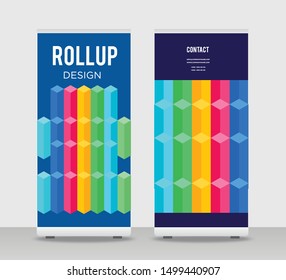 Blue red green Abstract Shapes Modern Exhibition Advertising Trend Business Roll Up Banner Stand Poster Brochure flat design template creative concept. Yellow red blue Roll Up EPS. Presentation Cover