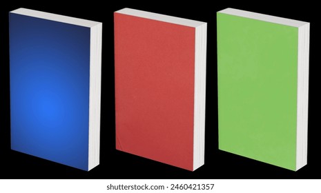 Azul, rojo y verde, maquetas de libros con fondo negro