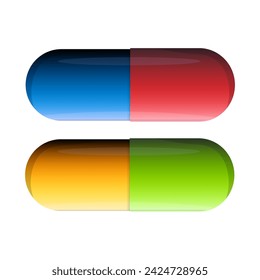 A blue red and green capsule on a white background