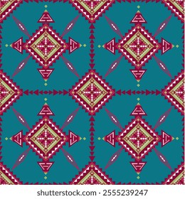 Blue Red Green Indian American seamless pattern design, Ornament for carpet, clothes, decorative
