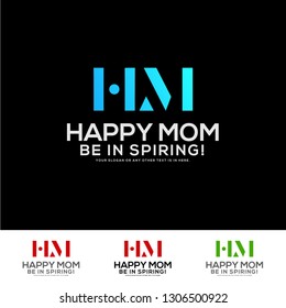 Blue red green initial H M word mark logo design suitable for business store retail lettering