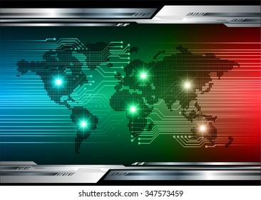 blue red green Light Abstract Technology background for computer graphic website internet and business.circuit.vector illustration.infographics. motion move.neon. pixel, Padlock, World Map, Global