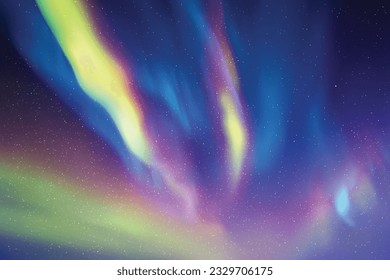 Blue red green polar lights. Aurora borealis in starry night sky