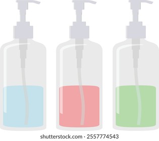 Blue red and green pumping bottle hand sanitizer vector design. Cleanliness and healthy environment illustration design