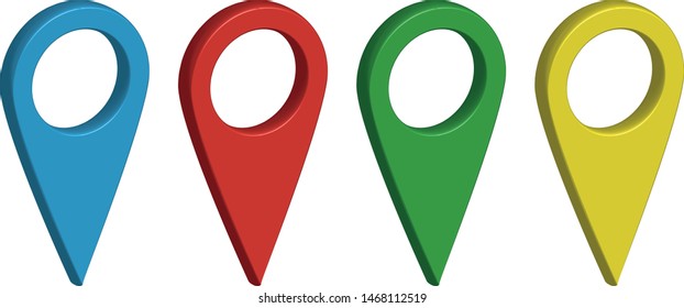 Blue, red, green and yellow map markers.