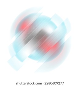 Blue, red and grey striped round shape abstract tech background. Geometry vector design