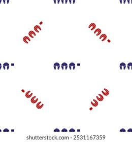 Blau und rot Grilltes Fischsteak-Symbol einzeln, nahtloses Muster auf weißem Hintergrund.  Vektorgrafik