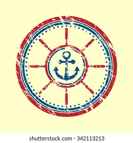 Blue and red grunge anchor symbol in circle. eps10