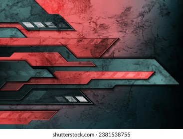 Fondo abstracto geométrico de tecnología gris rojo azul. Diseño de plantillas gráficas de elementos de rayas técnicas de vectores
