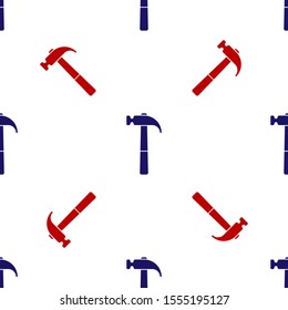 Blue and red Hammer icon isolated seamless pattern on white background. Tool for repair.  Vector Illustration