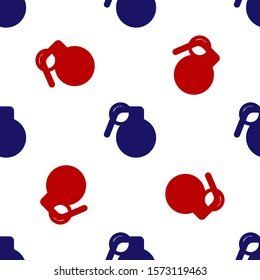 Blue and red Hand grenade icon isolated seamless pattern on white background. Bomb explosion.  Vector Illustration