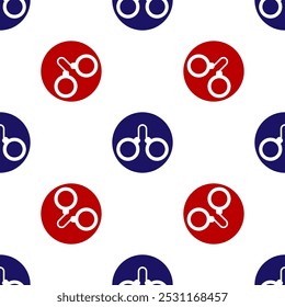 Blue and red Handcuffs icon isolated seamless pattern on white background.  Vector