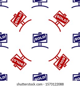 Blue and red Hanging sign with text Sold icon isolated seamless pattern on white background. Sold sticker. Sold signboard.  Vector Illustration