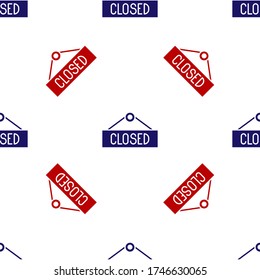 Signo Colgando azul y rojo con texto Icono cerrado aislado patrón sin fisuras en fondo blanco. Tema de negocios para cafetería o restaurante. Ilustración vectorial
