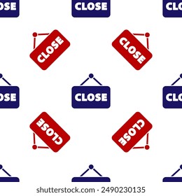 Blue and red Hanging sign with text Closed icon isolated seamless pattern on white background. Business theme for cafe or restaurant.  Vector Illustration
