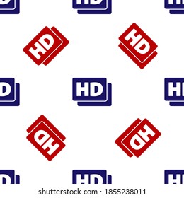 Blue and red Hd movie, tape, frame icon isolated seamless pattern on white background. Vector.