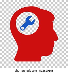 Blue And Red Head Wrench toolbar icon. Vector pictogram style is a flat bicolor symbol on chess transparent background.