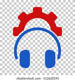 Blue And Red Headphones Configuration Gear interface pictogram. Vector pictograph style is a flat bicolor symbol on chess transparent background.