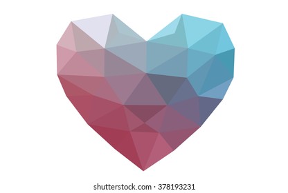 Blue, red heart isolated on white background. Geometric rumpled triangular low poly origami style gradient graphic illustration. Vector polygonal design for your business.