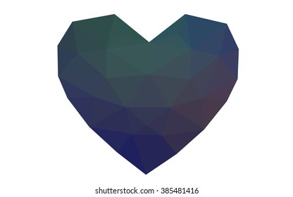 Blue, red heart isolated on white background. Geometric rumpled triangular low poly origami style gradient graphic illustration. Vector polygonal design for your business.