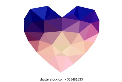 Blue, red heart isolated on white background. Geometric rumpled triangular low poly origami style gradient graphic illustration. Vector polygonal design for your business.