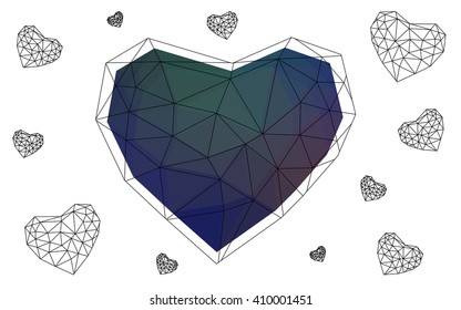 Blue, red heart isolated on white background. Geometric rumpled triangular low poly origami style gradient graphic illustration. Vector polygonal design for your business.