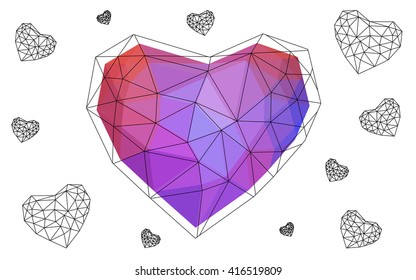 Blue, red heart isolated on white background. Geometric rumpled triangular low poly origami style gradient graphic illustration. Vector polygonal design for your business. Blue, red heart isolated on white background. Geometric rumpled triangular low poly origami style gradient graphic illustration. Vector polygonal design for your business.