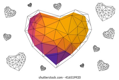 Blue, red heart isolated on white background. Geometric rumpled triangular low poly origami style gradient graphic illustration. Vector polygonal design for your business.