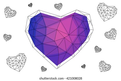 Blue, red heart isolated on white background. Geometric rumpled triangular low poly origami style gradient graphic illustration. Vector polygonal design for your business.