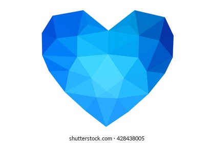 Blue, red heart isolated on white background. Geometric rumpled triangular low poly origami style gradient graphic illustration. Vector polygonal design for your business.