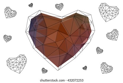 Blue, red heart isolated on white background. Geometric rumpled triangular low poly origami style gradient graphic illustration. Vector polygonal design for your business.
