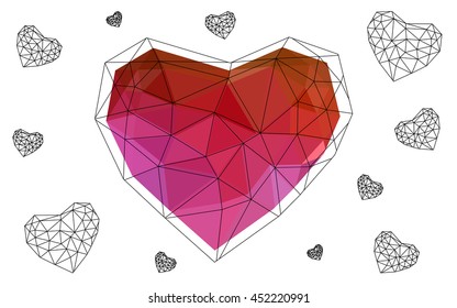 Blue, red heart isolated on white background.