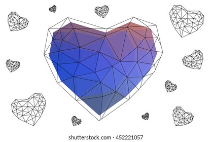 Blue, red heart isolated on white background. 