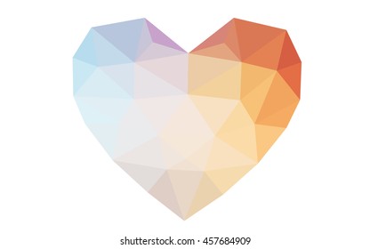 Blue, red heart isolated on white background. Geometric rumpled triangular low poly origami style gradient graphic illustration. Vector polygonal design for your business.