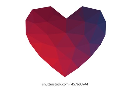 Blue, red heart isolated on white background. Geometric rumpled triangular low poly origami style gradient graphic illustration. Vector polygonal design for your business.