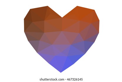 Blue, red heart isolated on white background. Geometric rumpled triangular low poly origami style gradient graphic illustration. Vector polygonal design for your business.